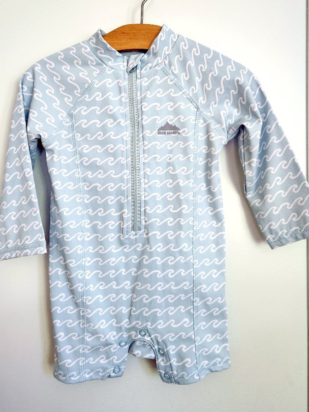 Eddie Bauer Kids Wave Print Long-Sleeve Rashguard Swimsuit One-Piece (Size 12M)